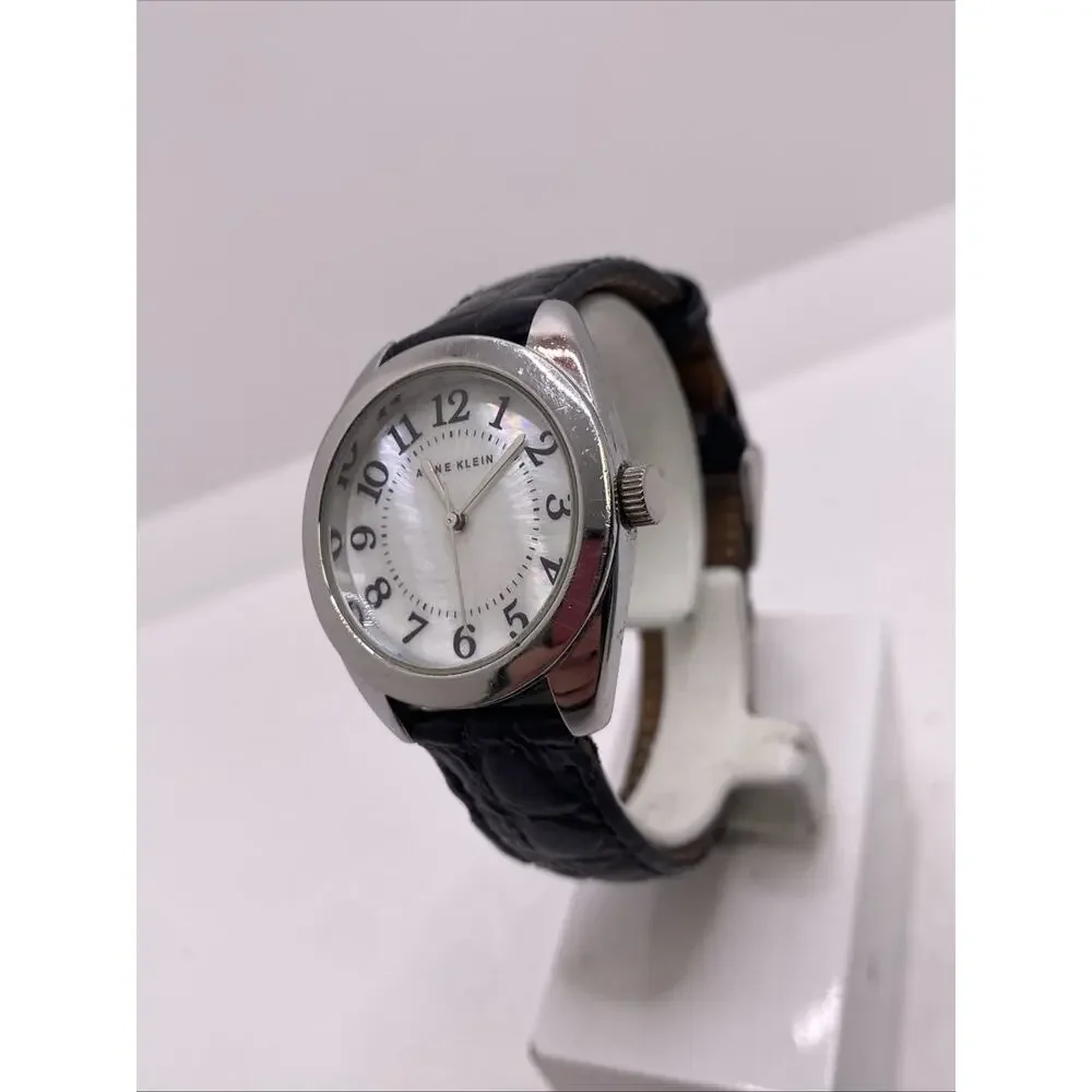 Anne Klein Womens Silver Black Band Watch New Battery